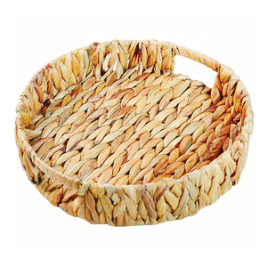 Plateau de service rond en jacinthe d'eau de style rustique avec poignées plateaux de service décoratifs - Product Image 1