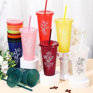 Gobelets en plastique pour boissons froides Boba avec logo personnalisé, couleur claire, avec couvercle et paille, anti-fuite, capacité de 8 à 32 oz - Product Image 5