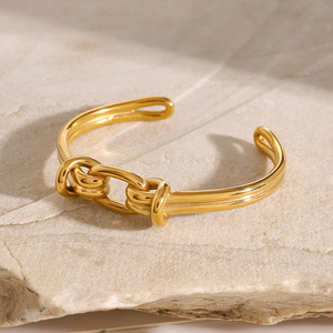 Bracelet à double nœud ouvert en acier inoxydable plaqué or 18 carats, bijoux unisexes pour tous les jours, origine Yiwu - Product Image 3