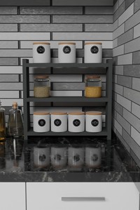 <b>Kitchen</b> <b>Storage</b> <b>Rack</b> Particleboard Spice <b>Rack</b> Countertop Shelf Bathroom Organizer Cabinet Shelf - Product Image 1