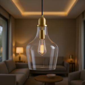 Bell Shaped Glass Pendant Light E27 LED Warm White 3500K Gold Finish <b>Small</b> Size Living Room Indoor Lighting - Product Image 2