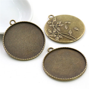 35mm 내부 크기 골동품 청동 및 실버 색상 도금 꽃 패션 스타일 카보 숑 기본 설정 매력 펜던트 빈 - Product Image 3