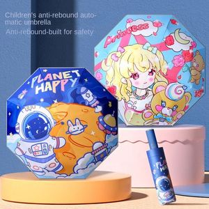 Parapluie pliant 8 baleines entièrement automatique, anti-recul, avec bande réfléchissante, pour filles d'école primaire, classique, pour le soleil - Product Image 4