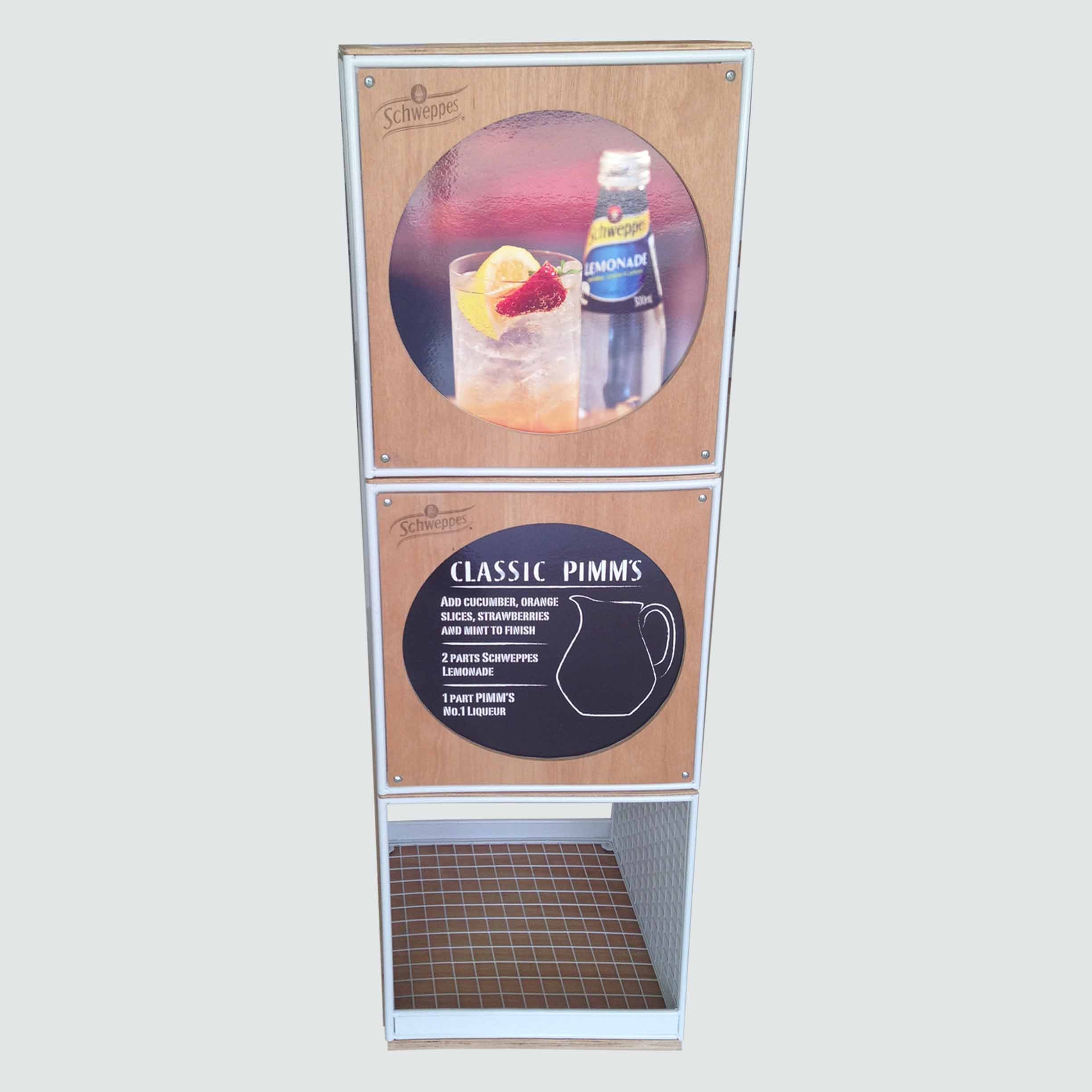 Apache Wine Bottle Display Stand Iron Wire and Plywood Beverage Drinking Cans Display Racks for Retail Shop — view 5