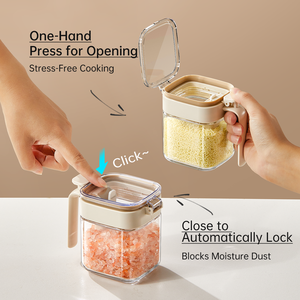 Cocina Alimentos Especias Polvo Almacenamiento 400ml Tarros de Vidrio Envase con Compartimento Integrado para Cuchara de Condime - Product Image 3