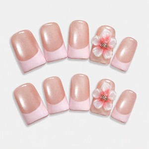Uñas Postizas Francesas con Brillo Rosa, 10 Piezas, Uñas Cuadradas Pre-Diseñadas, Cobertura Completa, Reutilizables, Acrílicas para Dedos - Product Image 4
