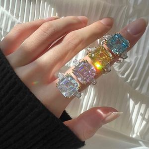 Dylam Fine Promise 8A <b>CZ</b> <b>Ring</b> S925 Square Rainbow <b>Rings</b> Jewelry Women Wedding Engagement Minimilist Sterling Silver Women <b>Rings</b> - Product Image 2