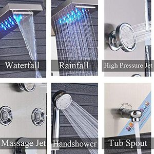 طقم صنبور دش لتدليك المطر بستة أوضاع مثبت على الحائط ، لوح دش حمام متعدد الوظائف بشلال مياه بإضاءة ليد - Product Image 6