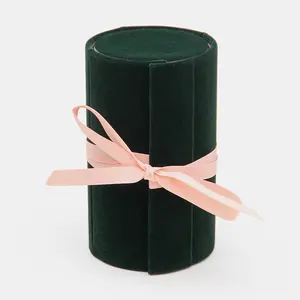 4 Colors Mini Velvet Jewellery Box Tower With Ribbon Ring Holder Velvet Jewelry Box Roll 3 Compartments For Travel Storage Box