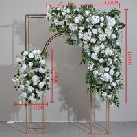 Arche de fleurs artificielles blanches et vertes faites à la main, arrangement floral de roses et d'hortensias pour la décoration d'événements de mariage en intérieur et en extérieur