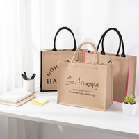 Sac fourre-tout en jute de créateur moyen avec poignée/pliage style et fermeture à glissière personnalisé imprimable toile lin conception