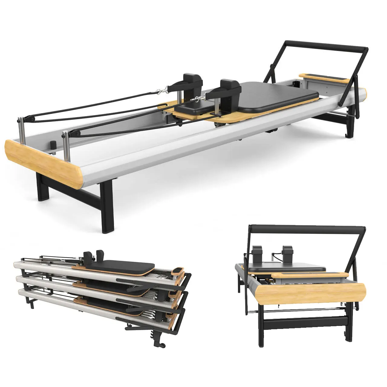 Máquina de fitness de estudio comercial, cama central de aleación, reformador de aluminio blanco portátil, pilates