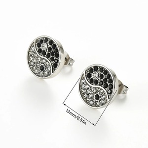 1 paire de boucles d'oreilles ethniques Ying Yang Taichi en acier inoxydable, argent, or, noir, cadeau de mariage - Product Image 2