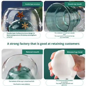 도매 이중층 크리스마스 커피 컵 창의적인 뚜껑 고온 저항성 별 소원 선물 작은 곰 유리컵 - Product Image 4