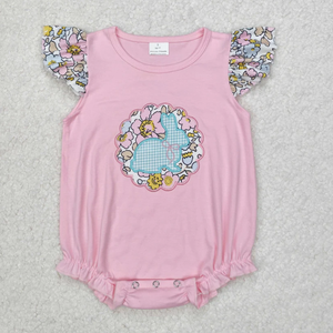 Vestido de Pascua para Niñas con Bordado de Conejito de Pascua y Estampado de Puntos Rosas, Manga Corta para Verano, con Mono a Juego - Product Image 4