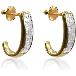 Ornaatis Princess Cut Diamond <b>Huggie</b> Hoop Earrings 2.09 Cttw 14K Yellow Gold Invisible Setting Women's Everyday Wear - Product Image 3