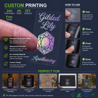 Autocollants personnalisés transparents holographiques en PET avec impression en écriture cursive pour flacons et ensembles de pots cosmétiques, service d'impression OEM