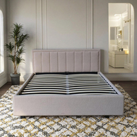 Lit moderne double avec rangement en tissu et revêtement en tissu