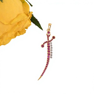 Pendentif épée en diamant et rubis de Birmanie naturel, or massif 14 carats, bijoux fins, fournisseur en gros OEM ODM - Product Image 1