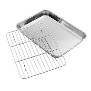 Plateau de cuisson en acier inoxydable Cookie Biscuit Plaque de cuisson Pan Restaurant Service des aliments Plateau de cuisson Ensemble avec grille de refroidissement - Product Image 2