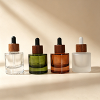 Flacon compte-gouttes marron en verre givré vert pour sérum essentiel, 15 ml, 30 ml, 50 ml, pour emballage de produits de soin
