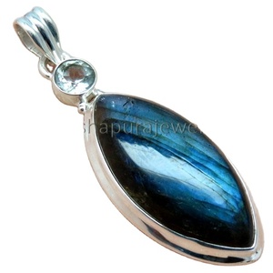 น่ากลัว Marquise_Round รูปร่าง Labradorite_Blue บุษราคัม925จี้เงิน,ขายส่งเครื่องประดับเงิน,เครื่องประดับปรับ - Product Image 1
