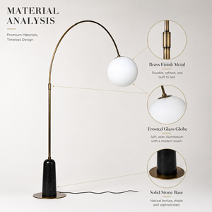 Modern Arc Floor Lamp Frosted Glass Globe Stone Base Brass Finish living room floor lamp hotel floor lamp OEM ODM Custom <b>Light</b> - Product Image 2