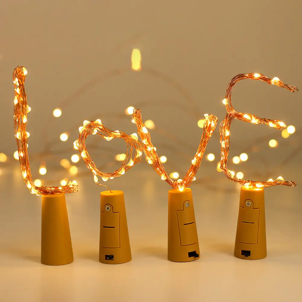 Popular Diy Waterproof Wine Bottle Cork Battery Operated 2m 20 Leds Fairy String Lights For Party Wedding Christmas Decoration