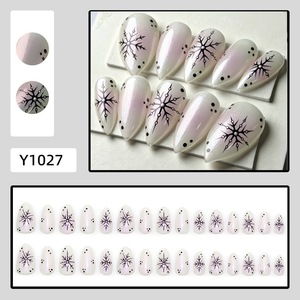 30 Uñas Postizas de Navidad Color Aurora Púrpura Almendradas, Minimalistas con Diseño de Copos de Nieve y Puntos, para Salón, Manualidades y Fiestas - Product Image 2