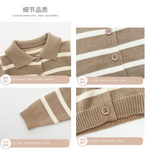 Vente en gros de manteaux en tricot rayés pour garçons, cardigan à manches longues pour garçons, tricoté avec col à boutons, vêtements en tricot - Product Image 3
