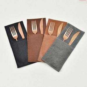 Étui à couverts en cuir PU HR, design luxueux, pochette pour couteau, pour le rangement des couverts de table, pour la décoration de table - Product Image 1