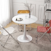 Table basse ronde moderne pour salon, surface en bois de 60 cm avec base en métal noir de style tulipe, ajoute un attrait chic à n'importe quel espace