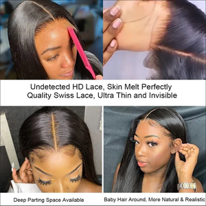 Pelucas de Cabello Humano Brasileño Liso 13x4 Sin Pegamento, Pre-cortadas y Listas para Usar, con Nudos Blanqueados y Encaje HD Transparente Pre-depilado - Product Image 4