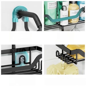 Estante de <span class=keywords><strong>Ducha</strong></span> Montado en la Pared, Instalado por Encima del Cabezal de <span class=keywords><strong>Ducha</strong></span>, con Ganchos y Jabonera, Estante de Almacenamiento para Baño Antideslizante - Product Image 3