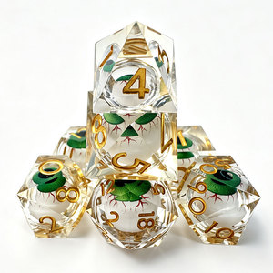 Juego de dados poliédricos de resina transparente de lujo, 7 piezas, con borde afilado y ojo verde flotante, para juegos de mesa DND COC - Product Image 6