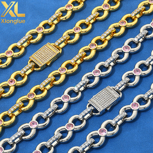 Factory Custom Hip Hop 12mm Fine Luxury Jewelry Pink Moissanite Bracelets Women <b>Men</b> 925 Sterling Silver Chain Link Bracelets - Product Image 6