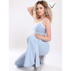 Ensemble de yoga Vetega bleu bicolore, vêtements de sport, soutien-gorge rembourré avec coussinets amovibles et leggings taille haute pour sculpter votre silhouette - Product Image 1