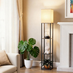 Minimalist Floor <b>Lamp</b> With <b>Shelf</b> Iron Body Off White Shade LED Light Source Switch Control Easy Installation 63cm Height - Product Image 5