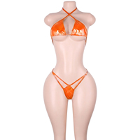 Bikinis deux pièces en similicuir verni brillant avec détails métalliques ajourés, soutiens-gorge string, pour club, tenues de strip-tease pour adultes et spectacles