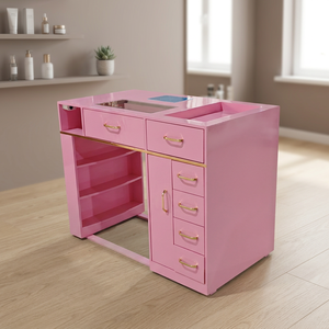 Moderna Estación de Manicura Rosa Mármol con Aspiradora Integrada y Compartimentos de Almacenamiento - Product Image 3