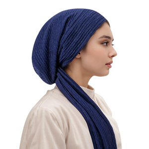 Turban musulman simple, <span class=keywords><strong>chapeau</strong></span> hijab, <span class=keywords><strong>foulard</strong></span> plissé, voile côtelé respirant, couvre-chef pour perte de cheveux due à la chimiothérapie, hijab instantané pour femme - Product Image 6