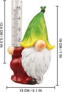 Statue de nain de jardin mignon Pluviomètre Collection de cour extérieure avec attrape-pluie décoratif Tube porche Patio pelouse ornement décor - Product Image 5