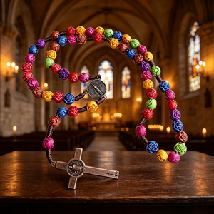 Chapelet catholique en résine de haute qualité, rond, avec perles d'Assise, motif croix, 20 chevaliers templiers, vente en gros, en vrac, pour la vente en gros de articles religieux. - Product Image 4