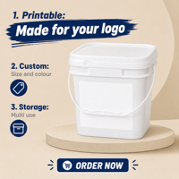 Seau carré moulé monobloc de qualité alimentaire, paroi intérieure lisse, facile à nettoyer, avec couvercle hermétique, en PP/PE, pour le remplissage de pots de miel