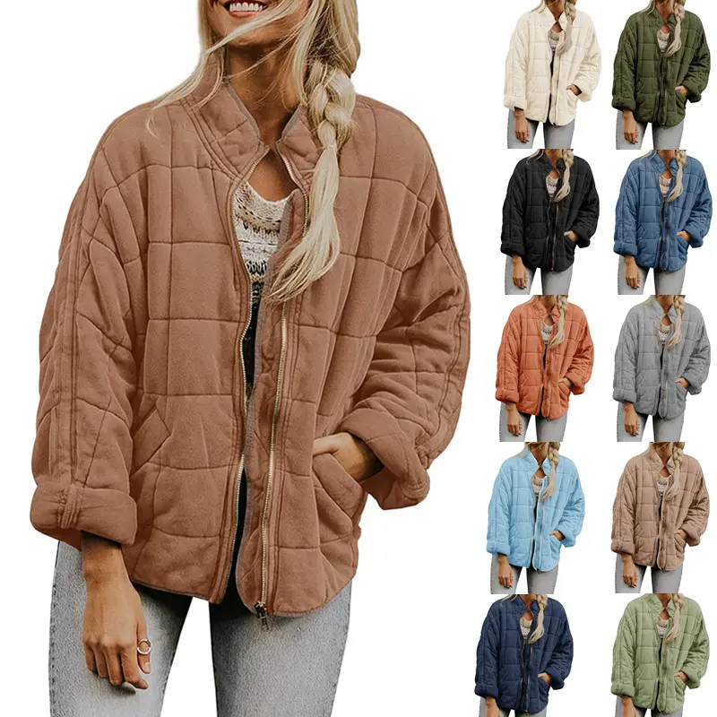 Warm stand collar wadded Jacket Women's Blank Pockets Coat Long Sleeve winter jacket woman