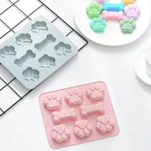 DIY烤盘8腔3D骨猫爪形饼干硅胶模具自制软糖米糕巧克力布丁果冻模具