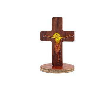 ไม้กางเขนตั้งโต๊ะพร้อม<span class=keywords><strong>ฐาน</strong></span>ไม้และรูปปั้นพระเยซูโลหะสำหรับอุปกรณ์โบสถ์ ของตกแต่งทางศาสนา และตกแต่งแท่นบูชา - Product Image 6