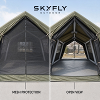 Tente gonflable imperméable en tissu Oxford pour le camping, 10 personnes, 2 chambres avec extension à 8+8 poteaux gonflables, porte en maille portable