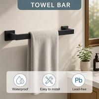 Ensemble de 5 accessoires de salle de bain en acier inoxydable noir mat, fixation murale : porte-serviettes, porte-serviette à anneau, porte-papier toilette, patère pour peignoir, OEM ODM