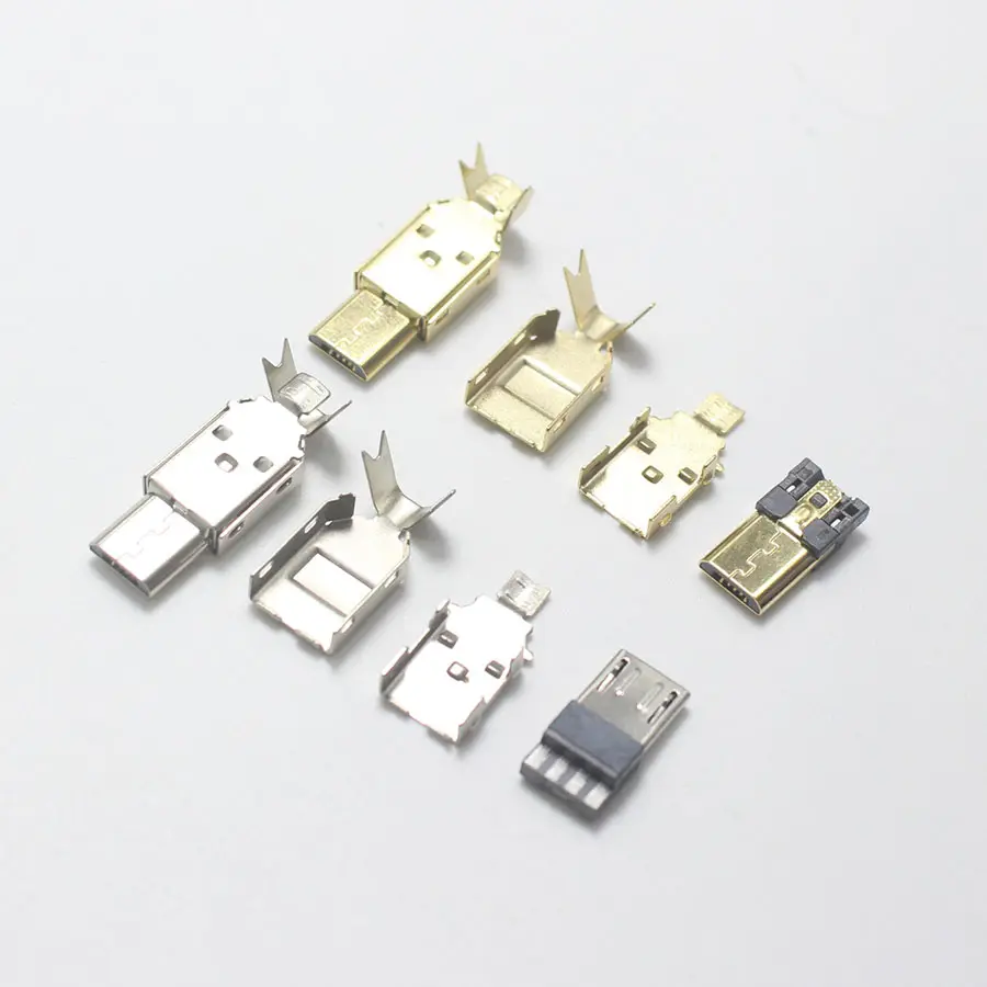 니켈/골드 도금 마이크로 USB 5PIN 용접 유형 남성 플러그 커넥터 충전기 5P USB 꼬리 충전 잭 3 in 1 금속 부품